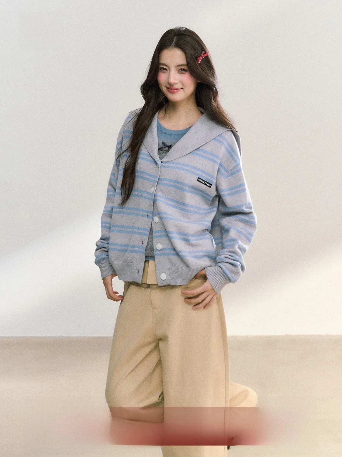 

FPMZ темно-синий полосатый свободный трикотаж с воротником, повседневный длинный светящийся женский свитер, осень-зима, базовая свободная верхняя одежда, топ