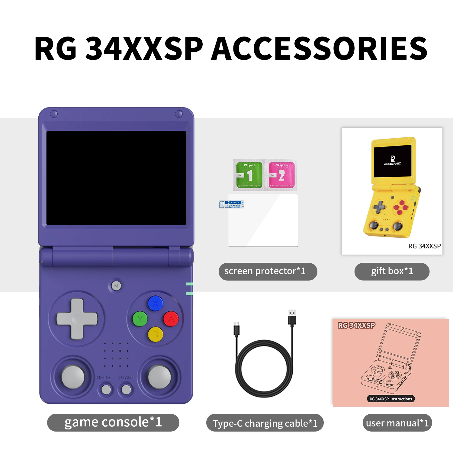 Anbernic RG34XXSP 3,4'' IPS-Bildschirm Klappbare Handheld-Konsole Linux-System HDMI-kompatibler TV-Ausgang 64G 5000 vorinstallierte Spiele