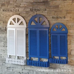 False Window Blinds Mediterranean Wall Hangings Mural Decoration Hot Selling Wooden Window Wall Mural Wedding Decoration Crafts