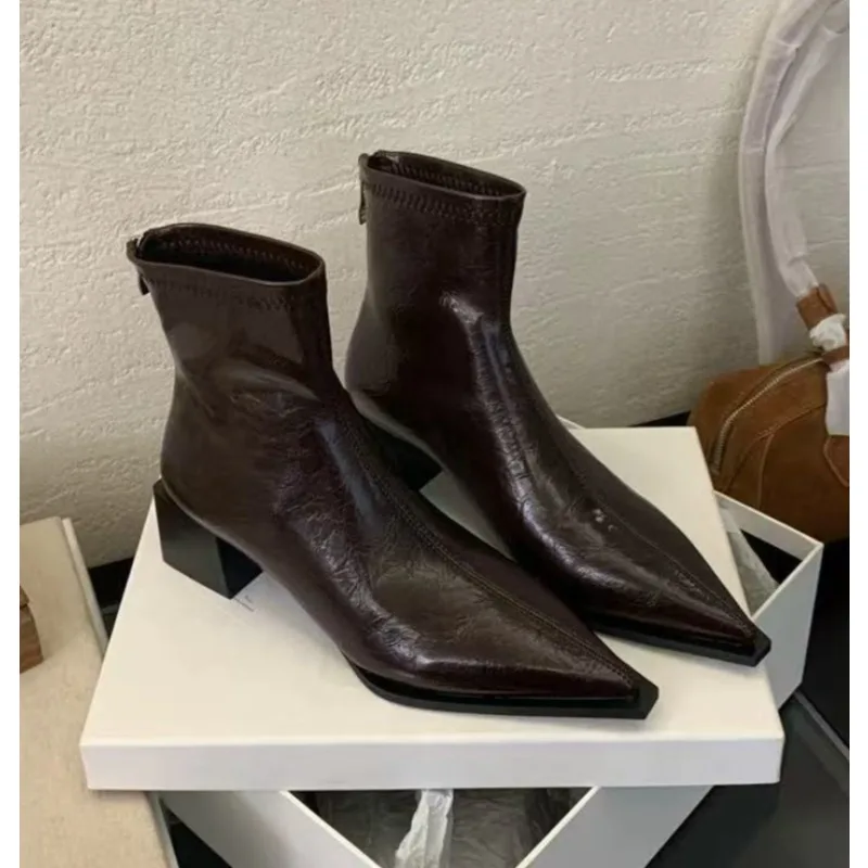 

Autumn Women Ankle Boots Shoes Fashion Pointed Toe Ladies Short Boot Square Low Heel Casual Winter Women's Footwear