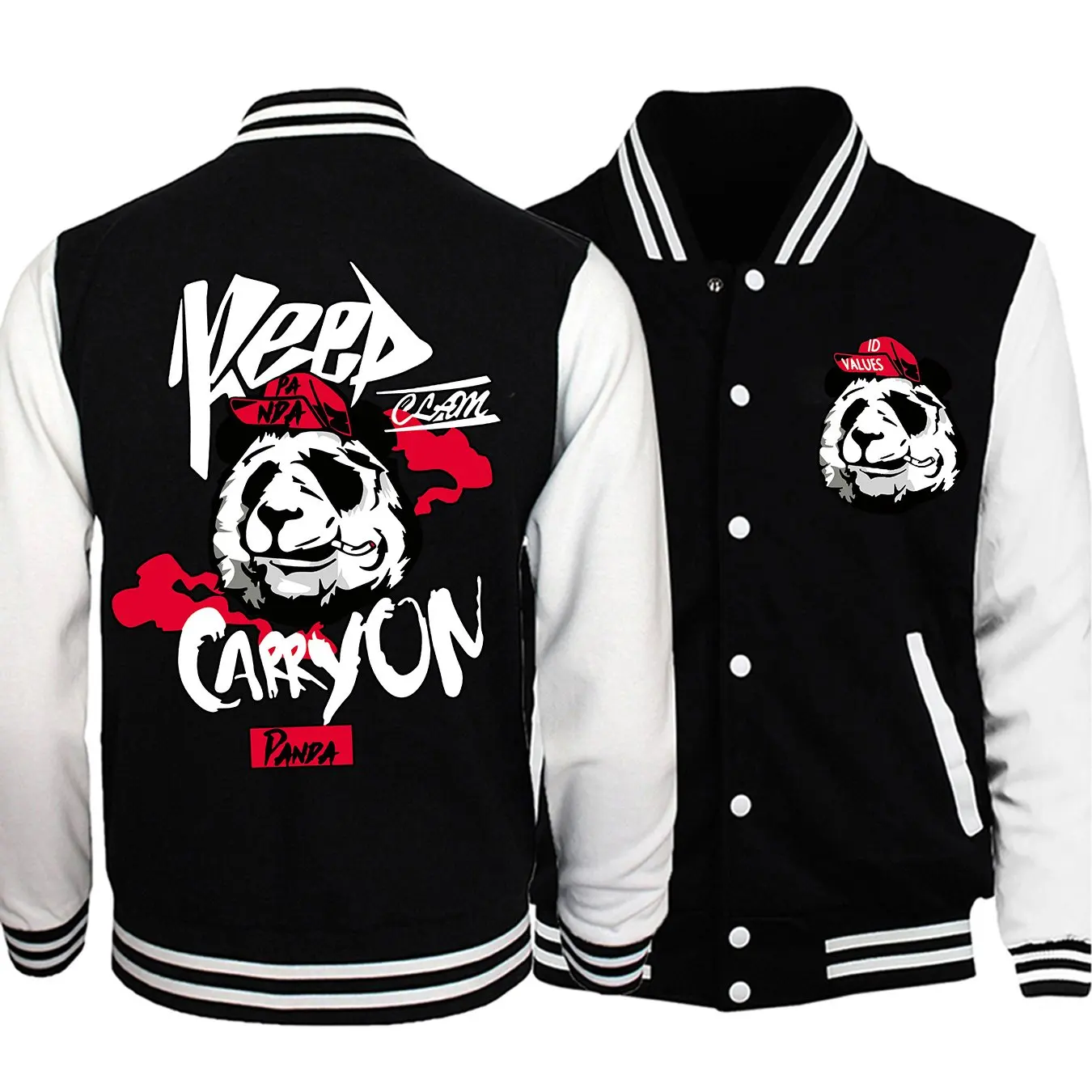 

Куртка школьной команды с рисунком панды. Удобная застежка на пуговицы с длинными рукавами и карманами. Мужская и женская повседневная спортивная одежда.