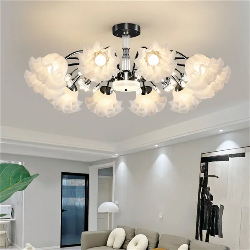 RONIN lampada a sospensione pastorale americana moderna soggiorno di lusso sala da pranzo camera da letto Villa Model Room Home LED Flower Chandelier