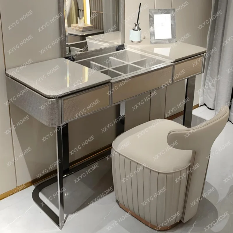 XX Luxury Modern Dressing Table with Mirror Drawer Foldable Wood Bedroom Makeup Table with Lights for Hotels