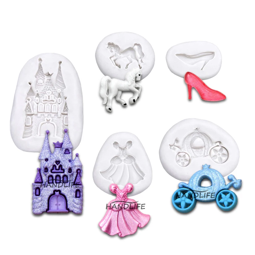 Glass Slippers Palace Coach Dress Silicone Mold Sugarcraft Chocolate Cupcake Baking Mold Fondant Cake Decorating Tools