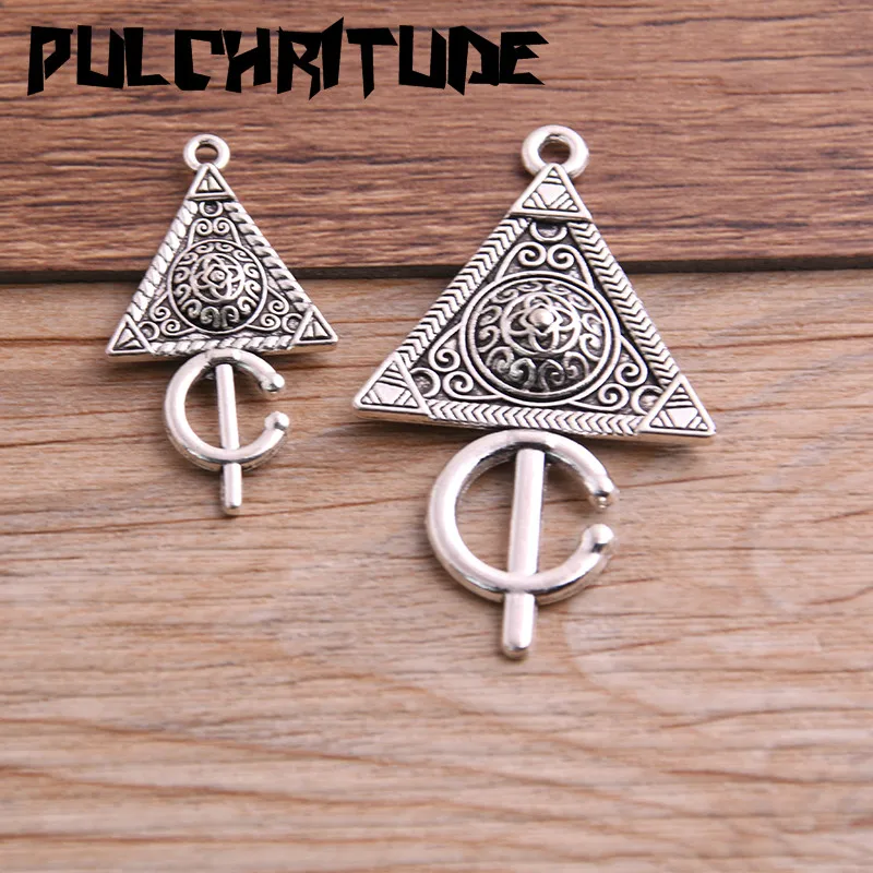 6PCS 2 Size Metal Alloy Two Color  Geometry Triangle Charms Pendants for Jewelry Making DIY Handmade Craft