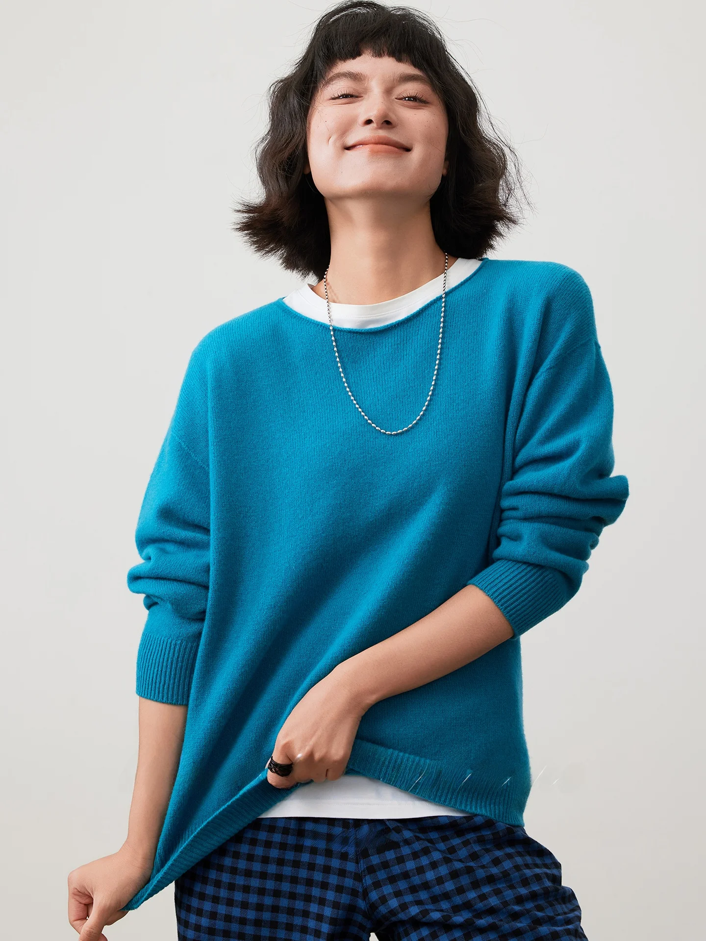 Matru Blue Thickened Wool And Cashmere Blend Knitted Sweater Base Shirt Outerwear Warm And Cozy Autumn Winter Women's Fashion
