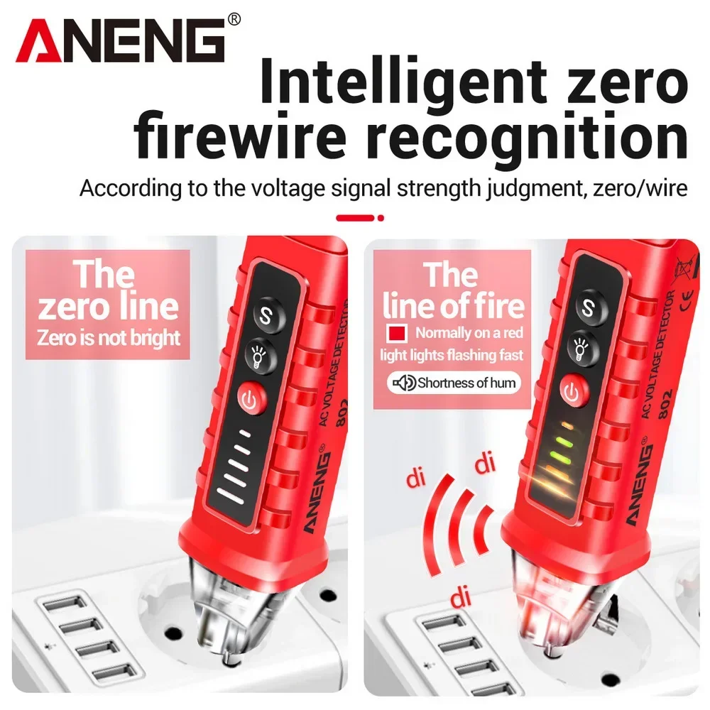 

ANENG VD802 Non-contact AC Voltage Detector Tester Meter 12V-1000v Pen Style Electric Indicator LED voltage meter