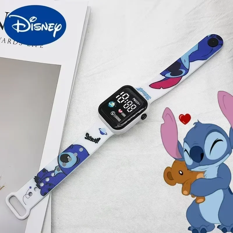 Disney\'s new Stitch cartoon color printed student LED electronic watch fashionable printed square Y1 button electronic watch