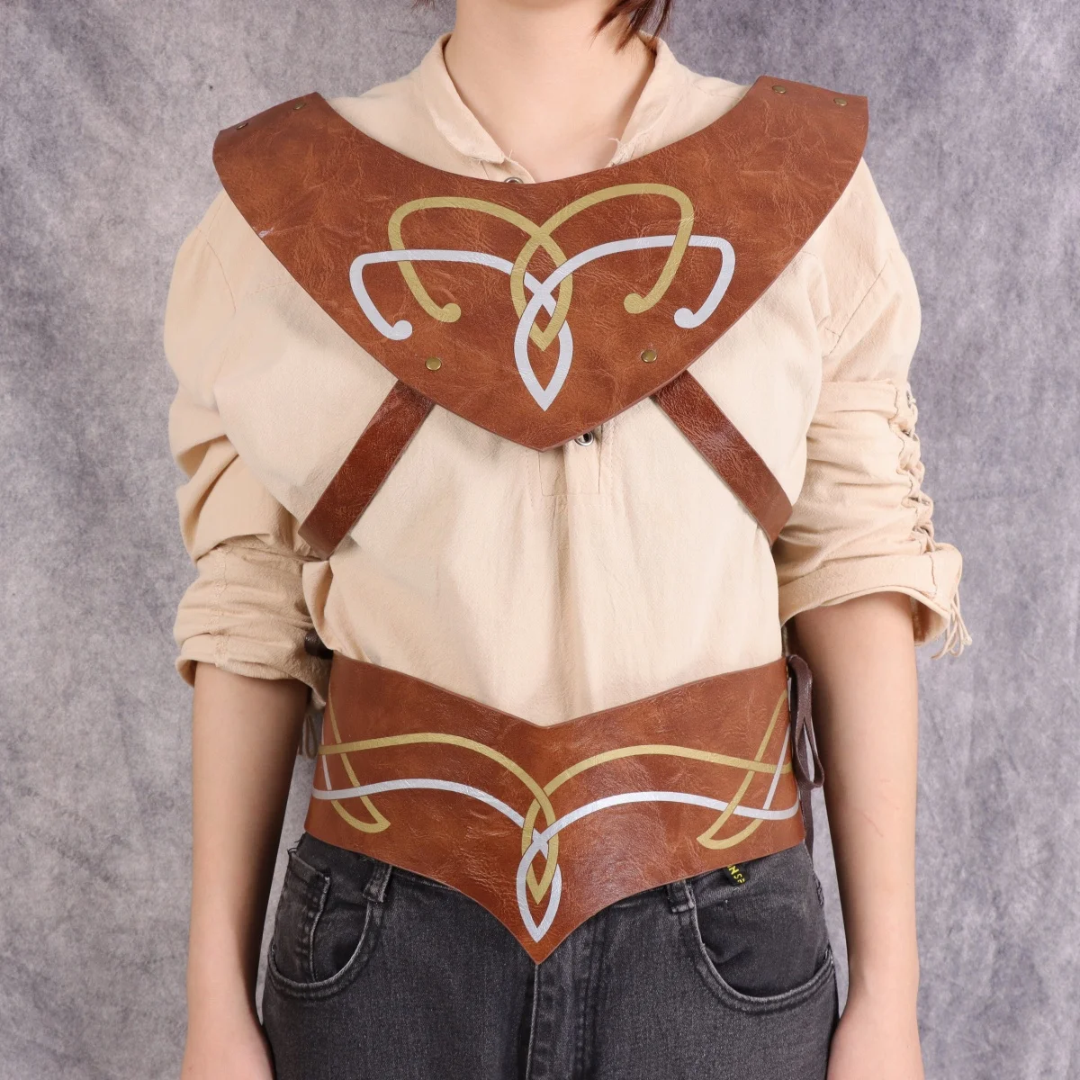 حزام خصر عريض من الجلد البني الأنيق للنساء في العصور الوسطى، مشد خصر عريض قابل للتعديل لـ Ren Faire #3