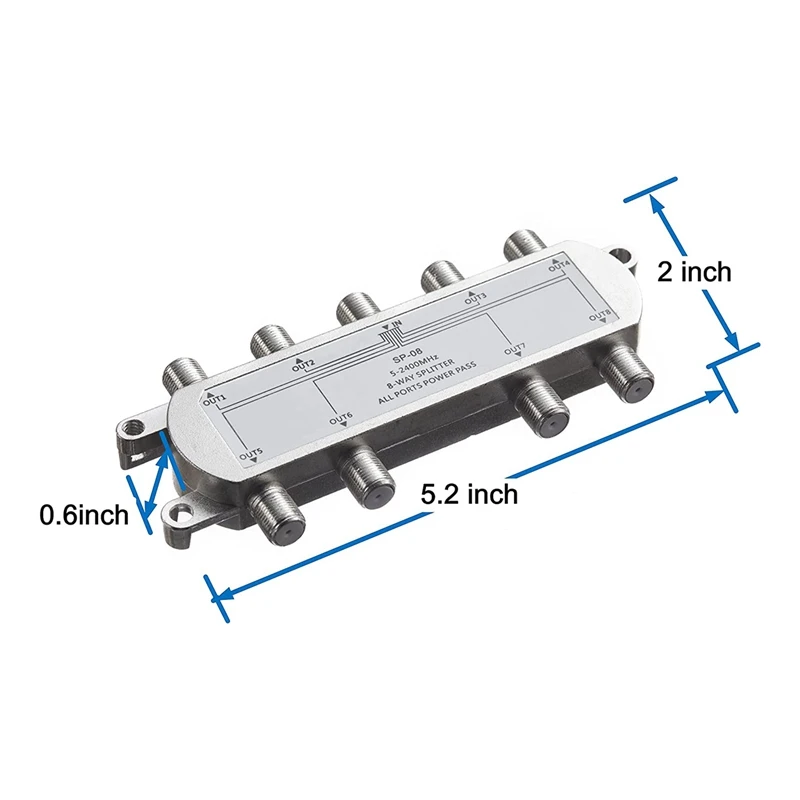 Digital 8 Way Coaxial Cable Splitter 5-2400Mhz, RG6 Compatible, Work With Analog/Digital TV Connections And Internet