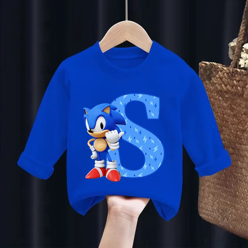 New Sonics Boys Long Sleeves T-shirt Children Tops Cartoon Figure Printed Tops Baby Kids Cotton T-shirt Autumn Children Clothing