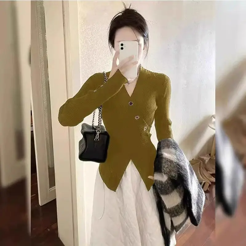 المرأة الخريف قاع عبر الخصر سليم صالح سليم البلوز محبوك طويلة الأكمام الداخلية الأعلى
