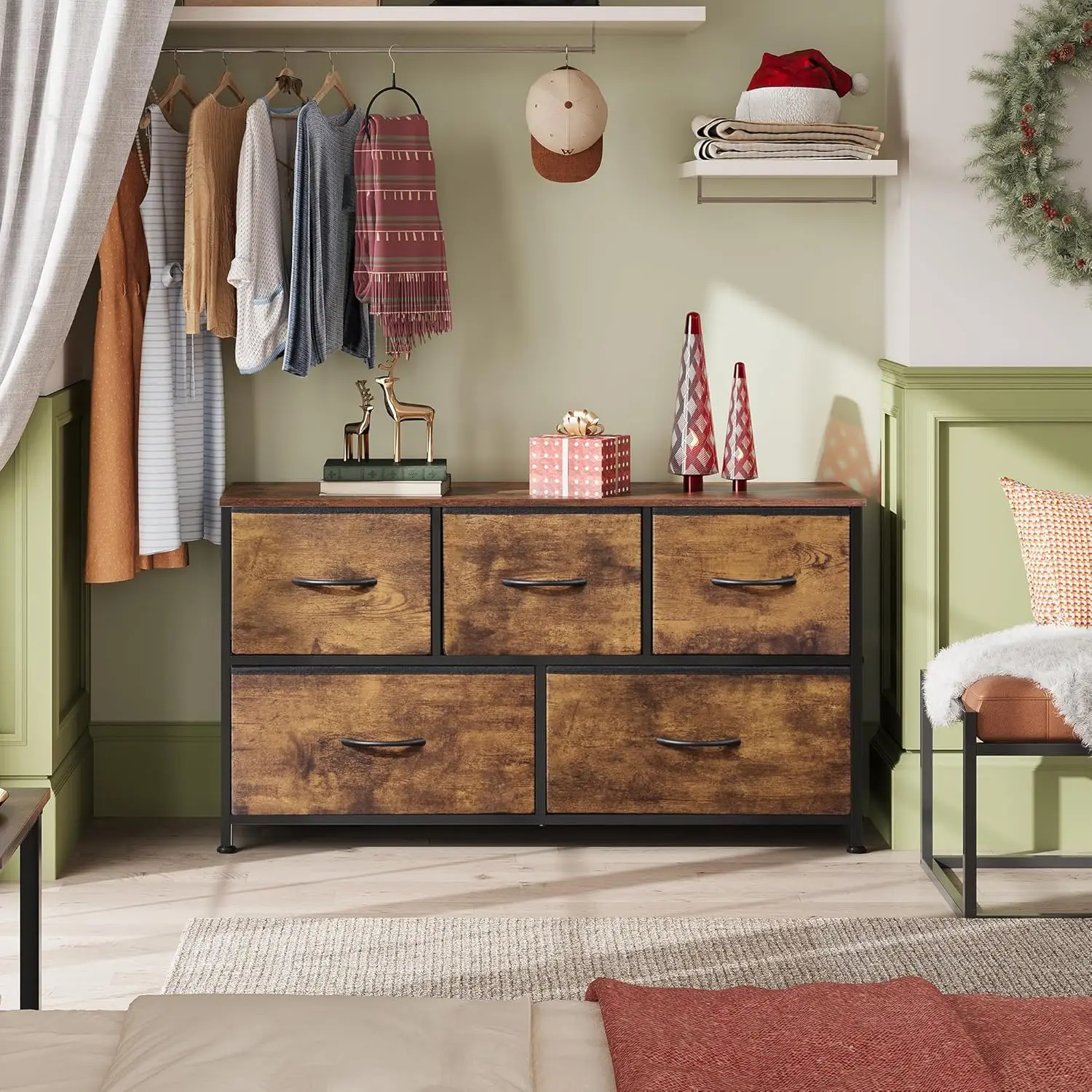 Dresser for Bedroom with 5 Drawers, Wide Chest of Drawers, Fabric Dresser, Storage Organizer Unit