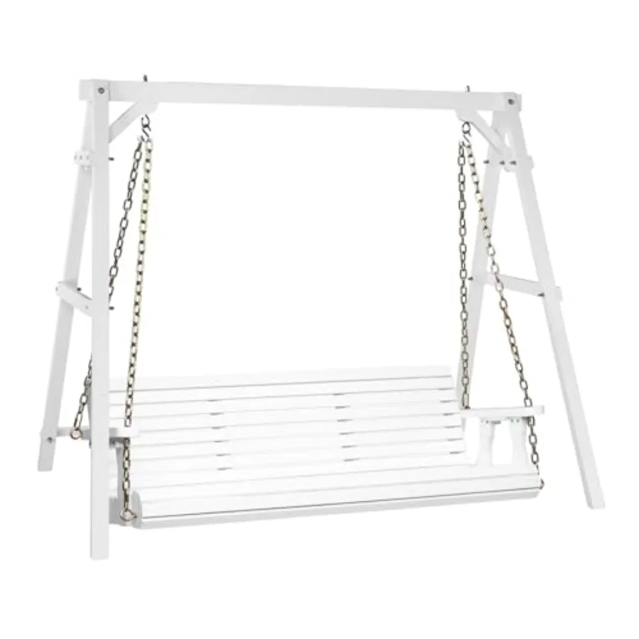 Outdoor porch swing with frame for backyard garden use, heavy duty steel white finish, 5 FT capacity 880 LBS