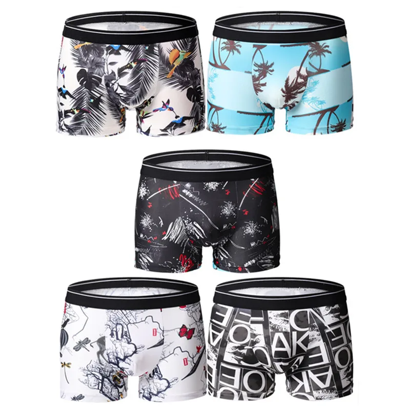 

3 Pcs Sexy Panties Boy Ice Silk Men Printed Underwear Undies Underpants Fashion Boxer Briefs Breathable Homme Flexible Shorts