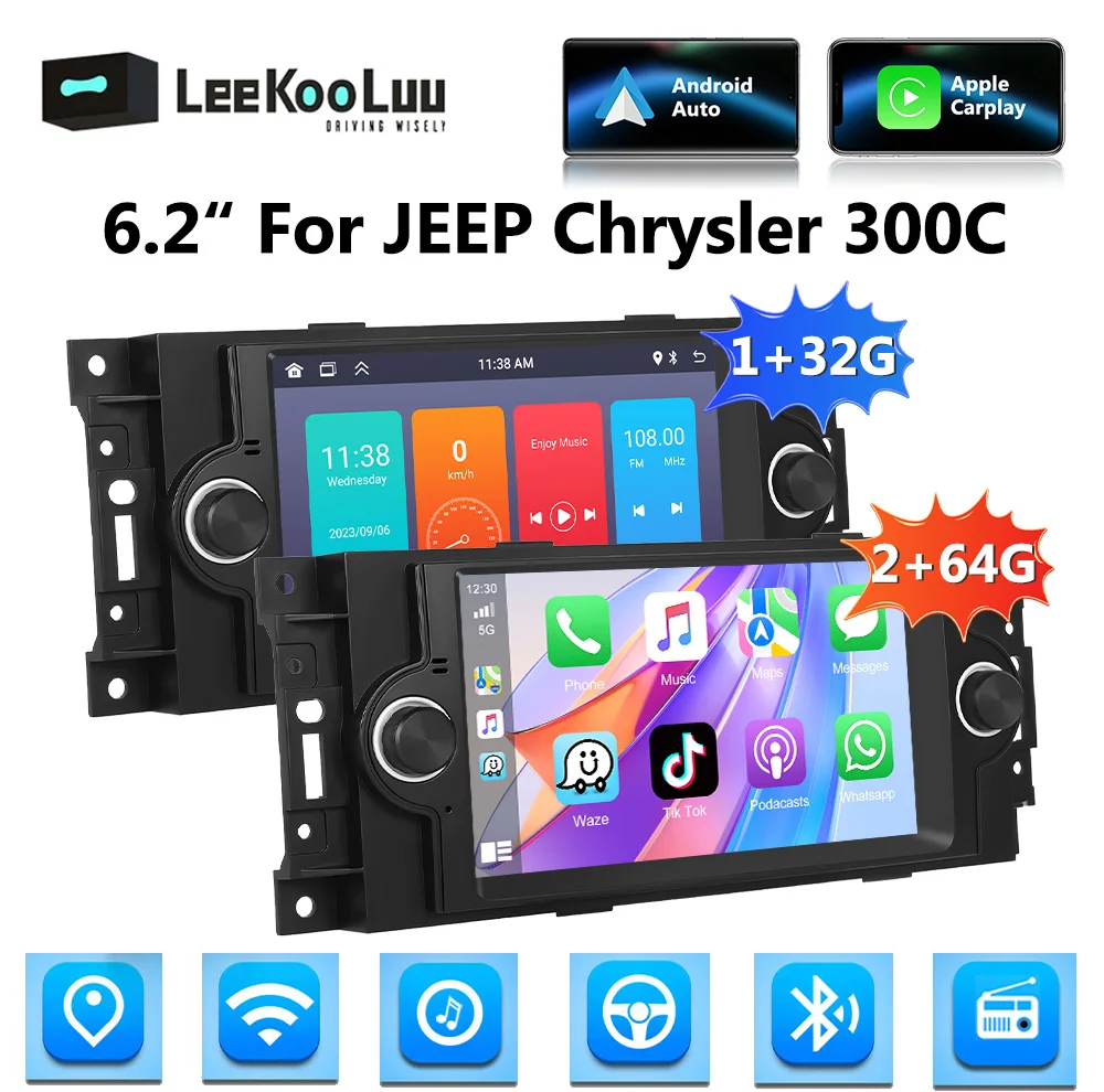 LeeKooLuu 2+64G Android Car Radio GPS Navigation Bluetooth Wifi Wireless Carplay For Jeep Chrysler 300C Auto Multimedia Player