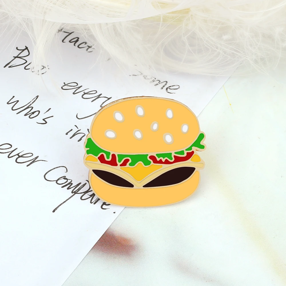 Fashion Fast Foods Enamel Pins Custom Cute French fries Pizza Hamburg Egg Brooches Lapel Badge Bag Cartoon Jewelry Gift for Kids