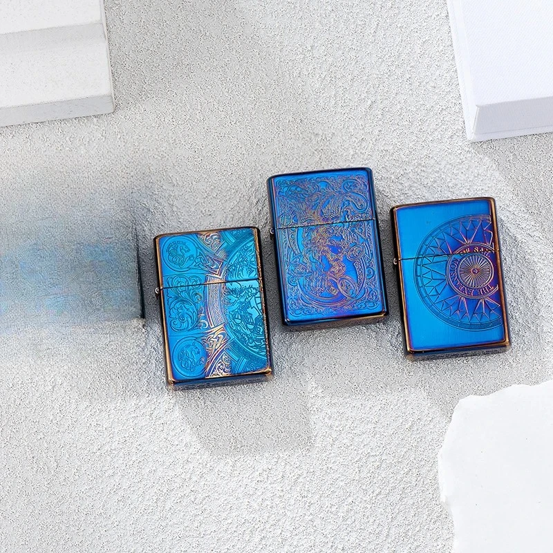 Genuine CHIEF Smoked Blue Series Metal Kerosen Lighter, High-end Gift Men's Cigarette Accessories Personalized Gift