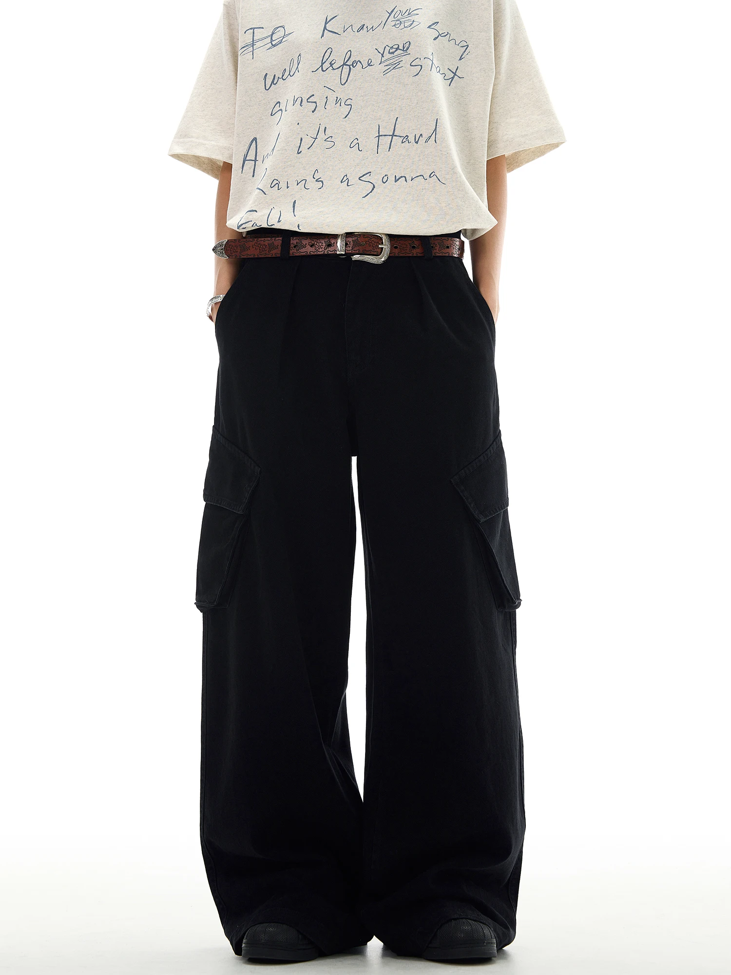 

THUMPUP Американские широкие рабочие брюки с двойной складкой на талии, мужские крутые свободные винтажные брюки High Sensation, повседневные прямые брюки...