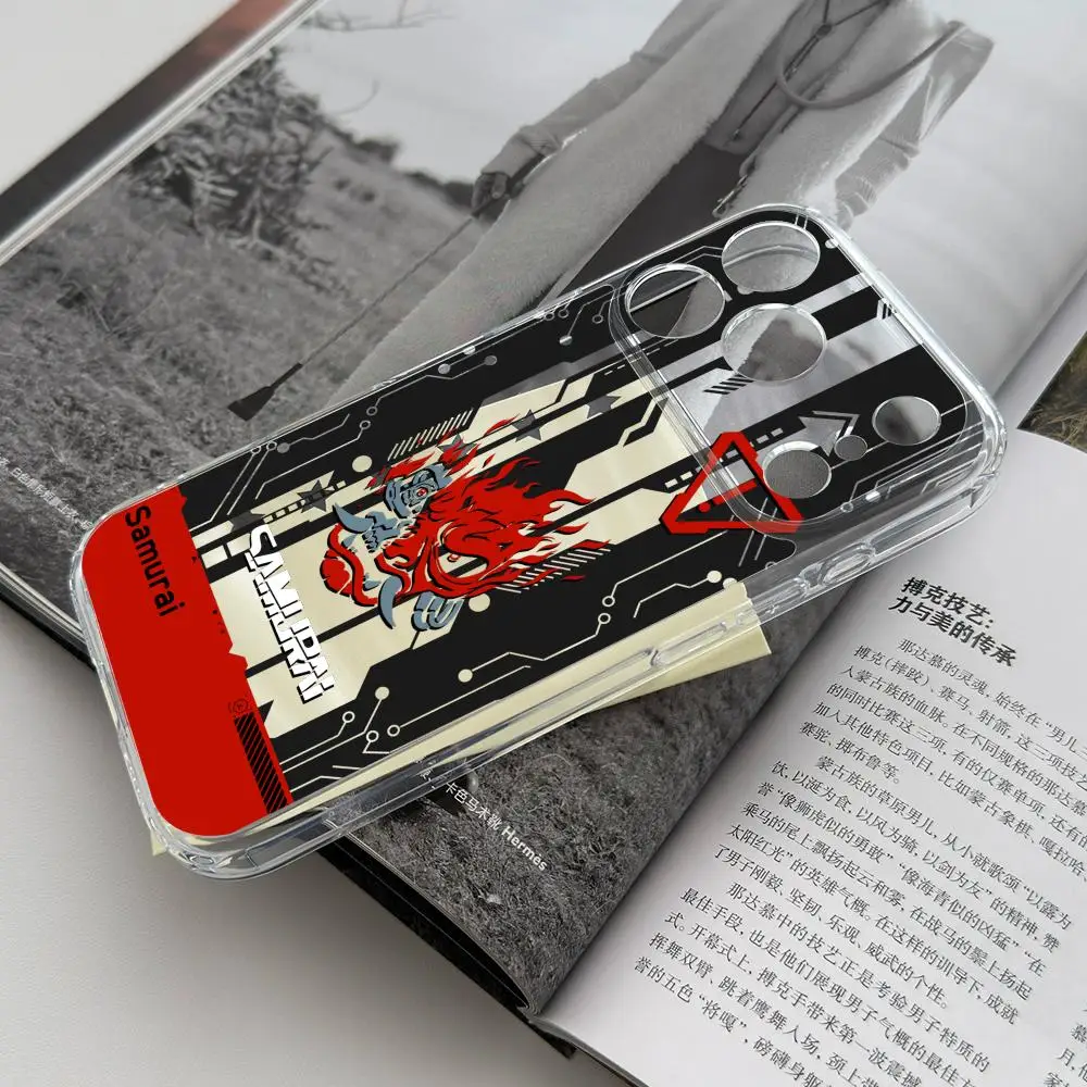 حافظة هاتف لهاتف سامسونج S25 24 23 22 Ultra Plus لامعة عالية الدقة بفتحة رفيعة غطاء شفاف Cyberpunks Samurai