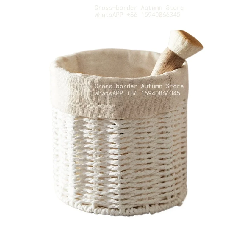 Simple household desktop sundries storage cotton and linen blended lining woven basket