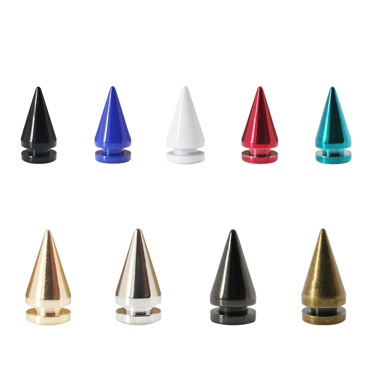 10x20mm gold Silver Cone Bullet Studs Spikes Clothes Screwback Punk Cool Garment Rivets for DIY Craft Leather/Bag/Shoes Patch