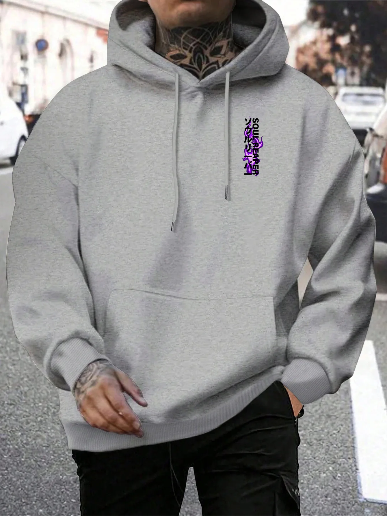 Autumn/Winter Men's Retro Punk Metallic Hooded Sweatshirt Destiny Death Sword Distressed Print Casual Versatile Comfortable