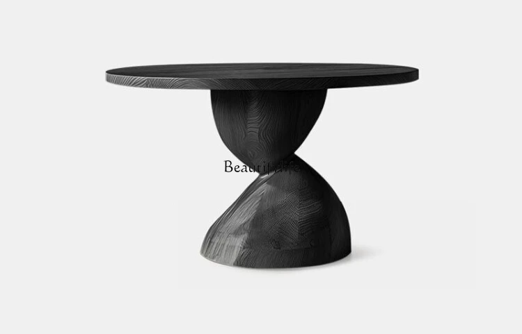 

Italian minimalist round solid wood dining table special-shaped premium wabi-sabi ash wood household dining table