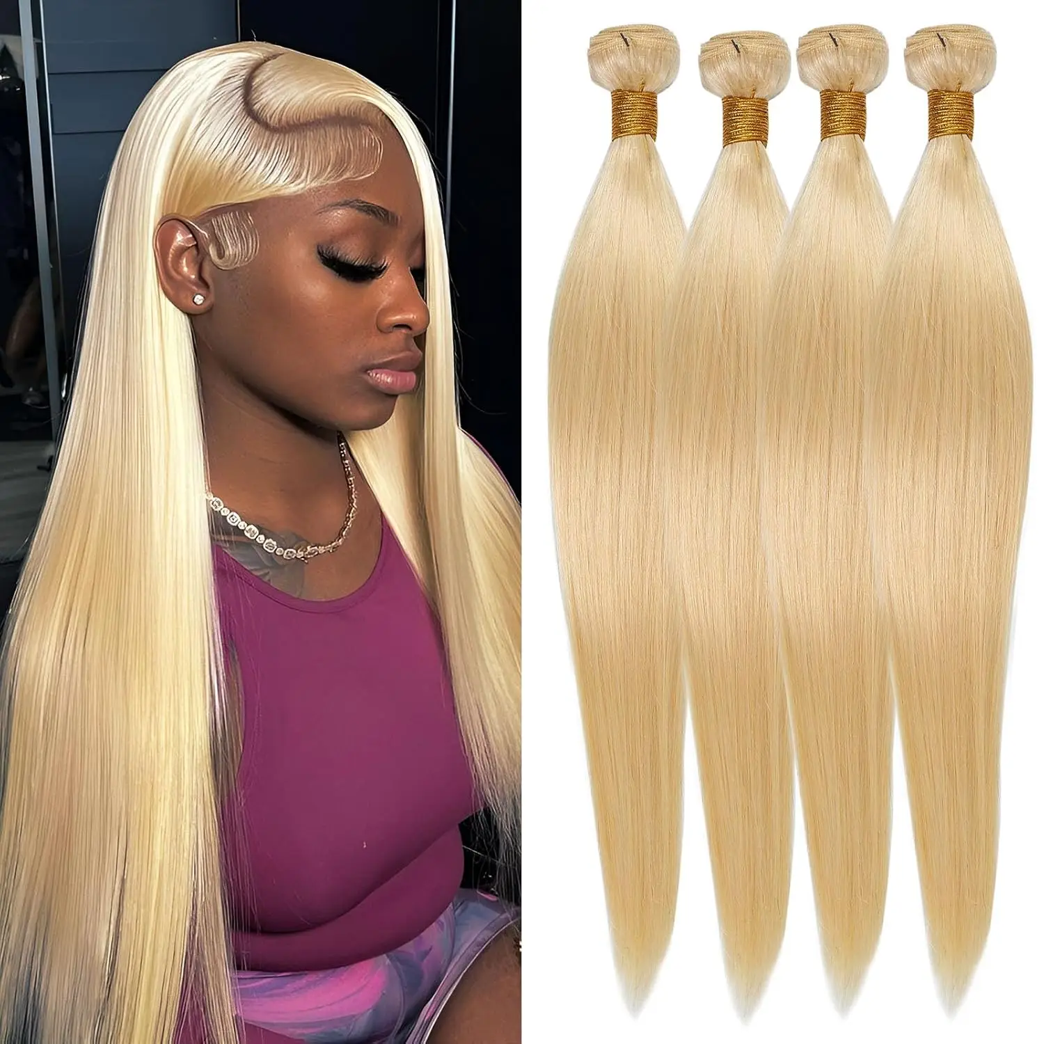 613 Bundles Human Hair Extensions 200g/Bundle 613 Color Light Blonde Color Human Hair Bundles 4 Pcs/Set Can Be Full Head (30 '')