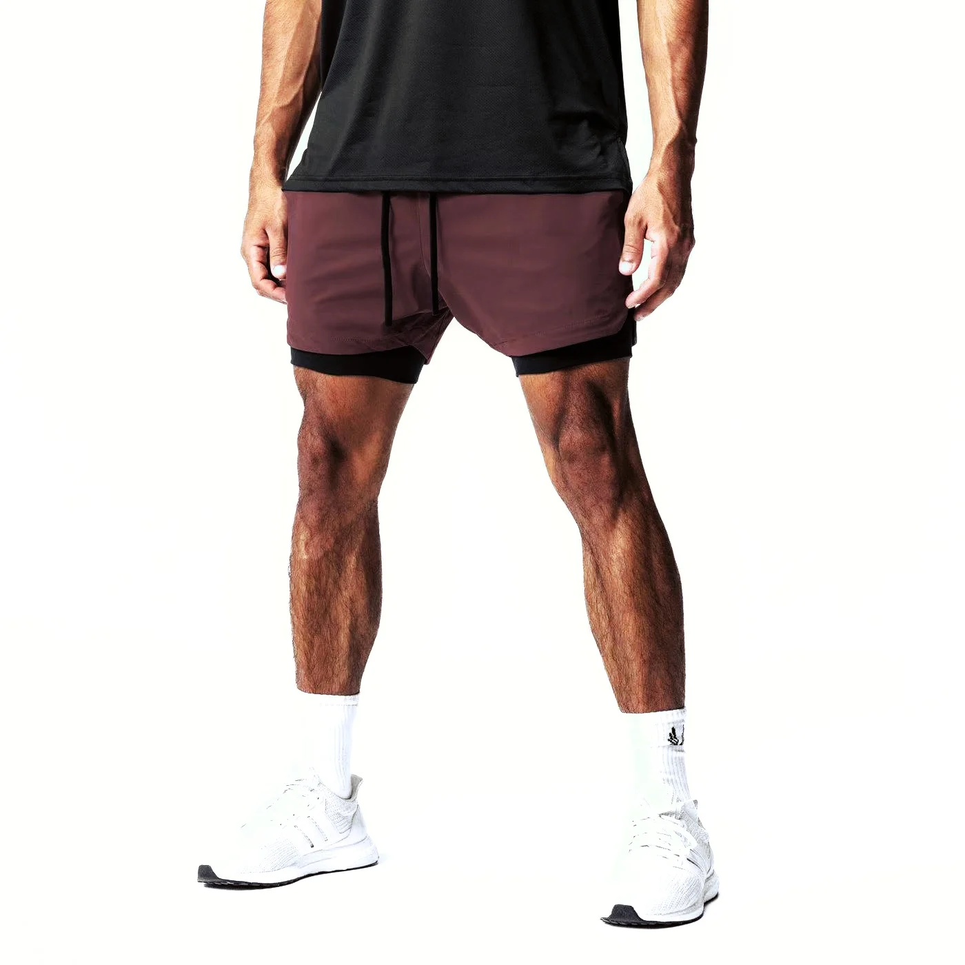 Professionelle Sportshorts für Herren, doppellagig, eng anliegend, hohe Elastizität, schnell trocknend, Schweißabsorption, atmungsaktiv
