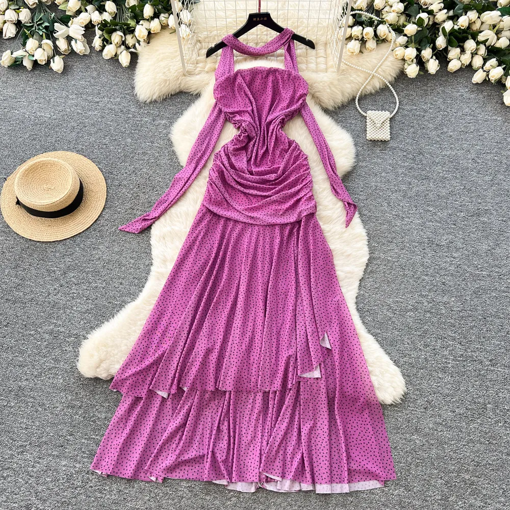 

Women Long Dress Dresses Halter Vestidos Beach Y2k Streetwear Sleeveless High Waist Print Dot Elegant Party Night Work 2026