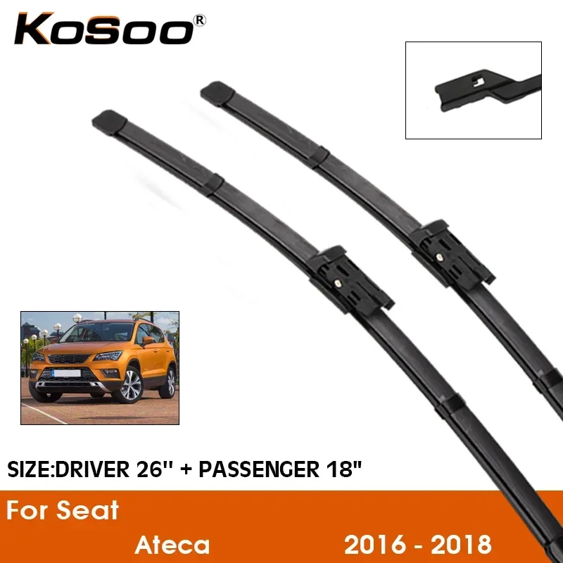 Escobilla limpiaparabrisas de coche para Seat Ateca 2016-2018, limpiaparabrisas de goma para ventana delantera, accesorios de 26 "+ 16"