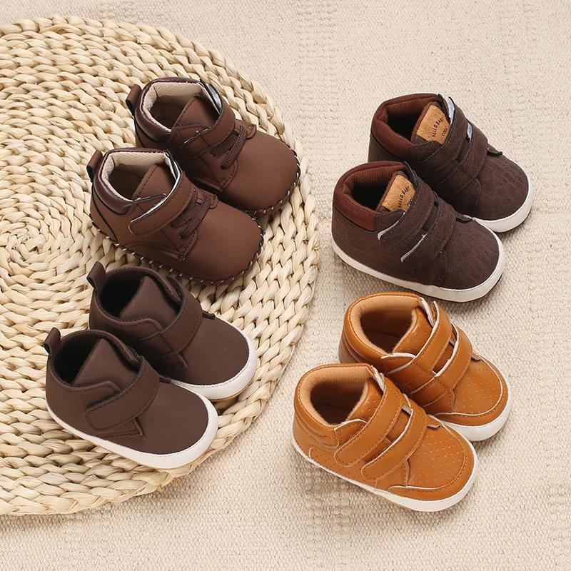 

Brown Rubber Sole Non-Slip Baby Shoes 0 to 18 Month for Toddler Boys and Girls Baby Sneaker Soft PU Leather Baby Casual Shoes