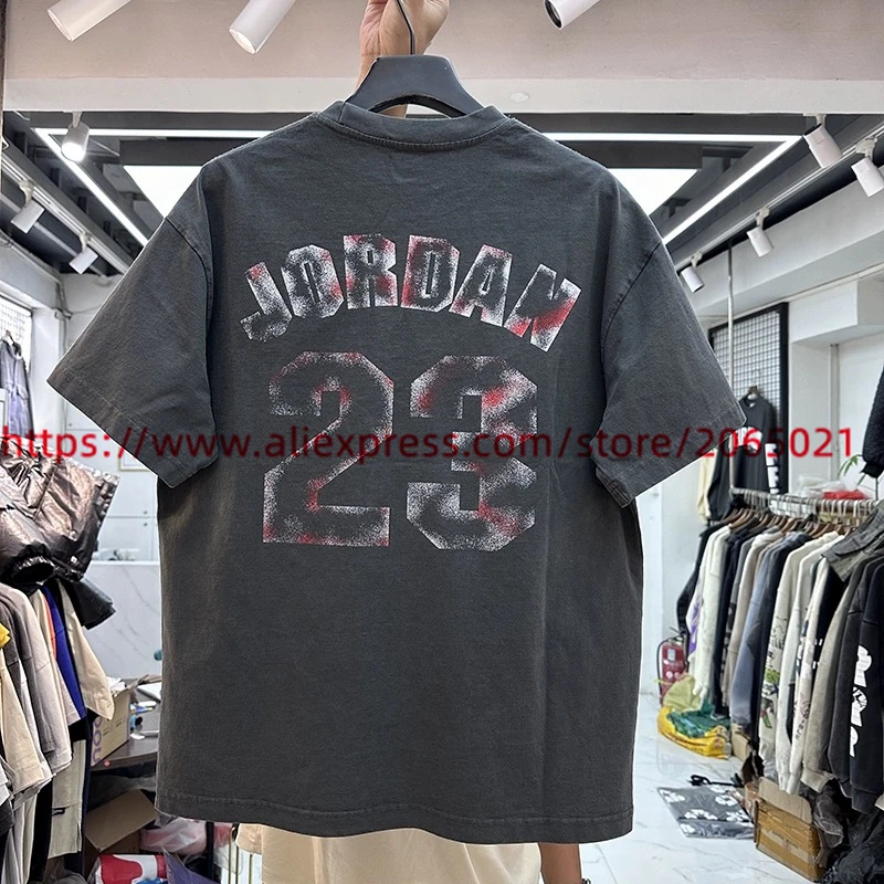 Washed Basketball Character Graphics Printed T-shirt Vintage Clothing Loose Casual Tees Tops T Shirt For Men Women