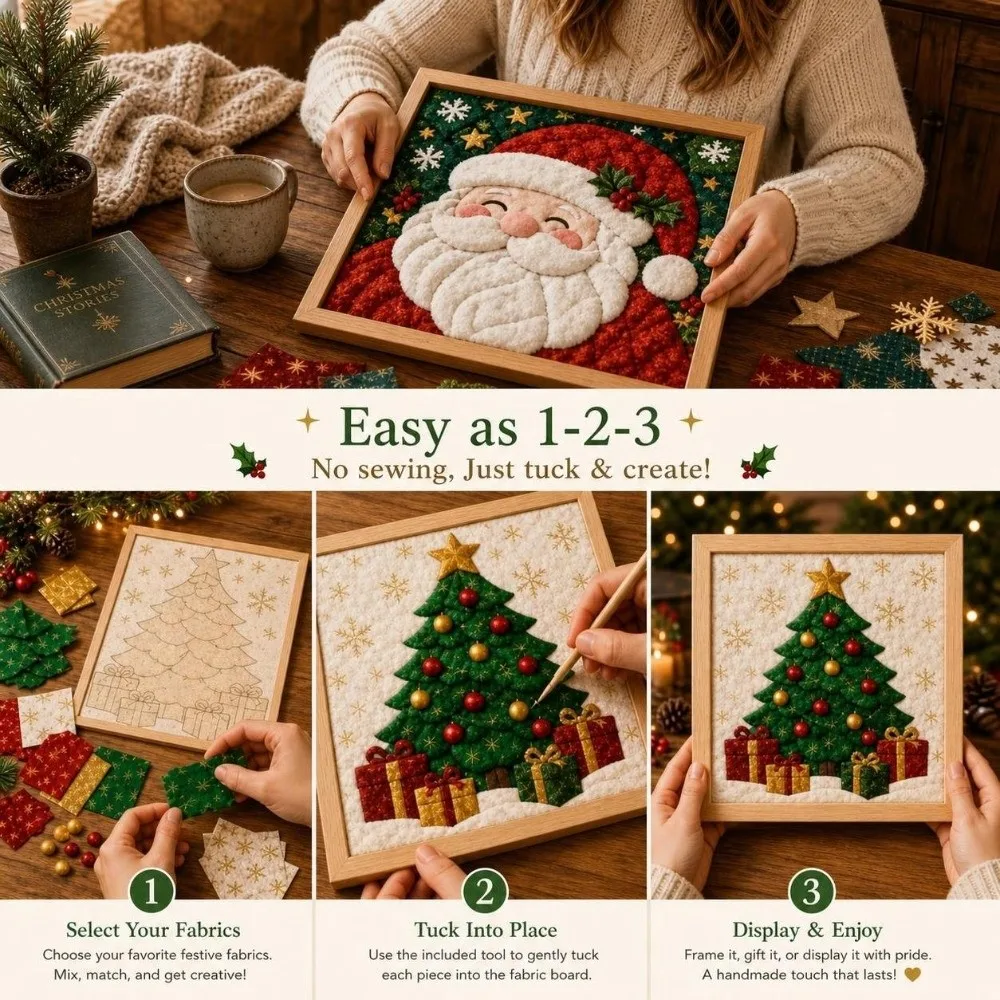 1 Set DIY Christmas Fabric Art Kit Christmas Themed Cotton Fabric Christmas Cloth Craft Set Christmas Fabric Painting Kit