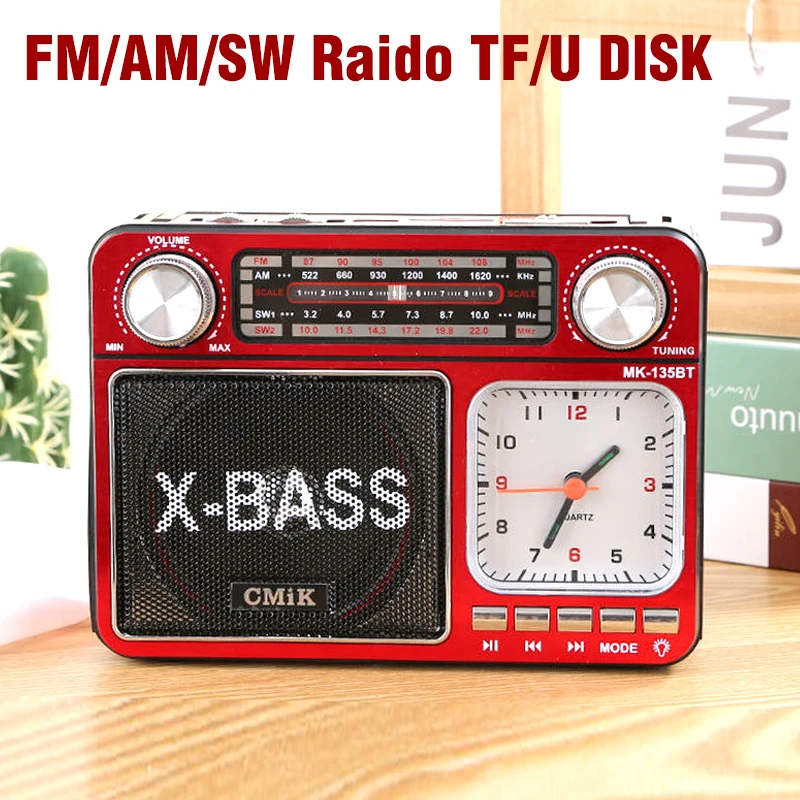 Retro Home Portable Light And Clock Bluetooth Radio Support USB TF Card  Interface Receiver MP3 Music Player