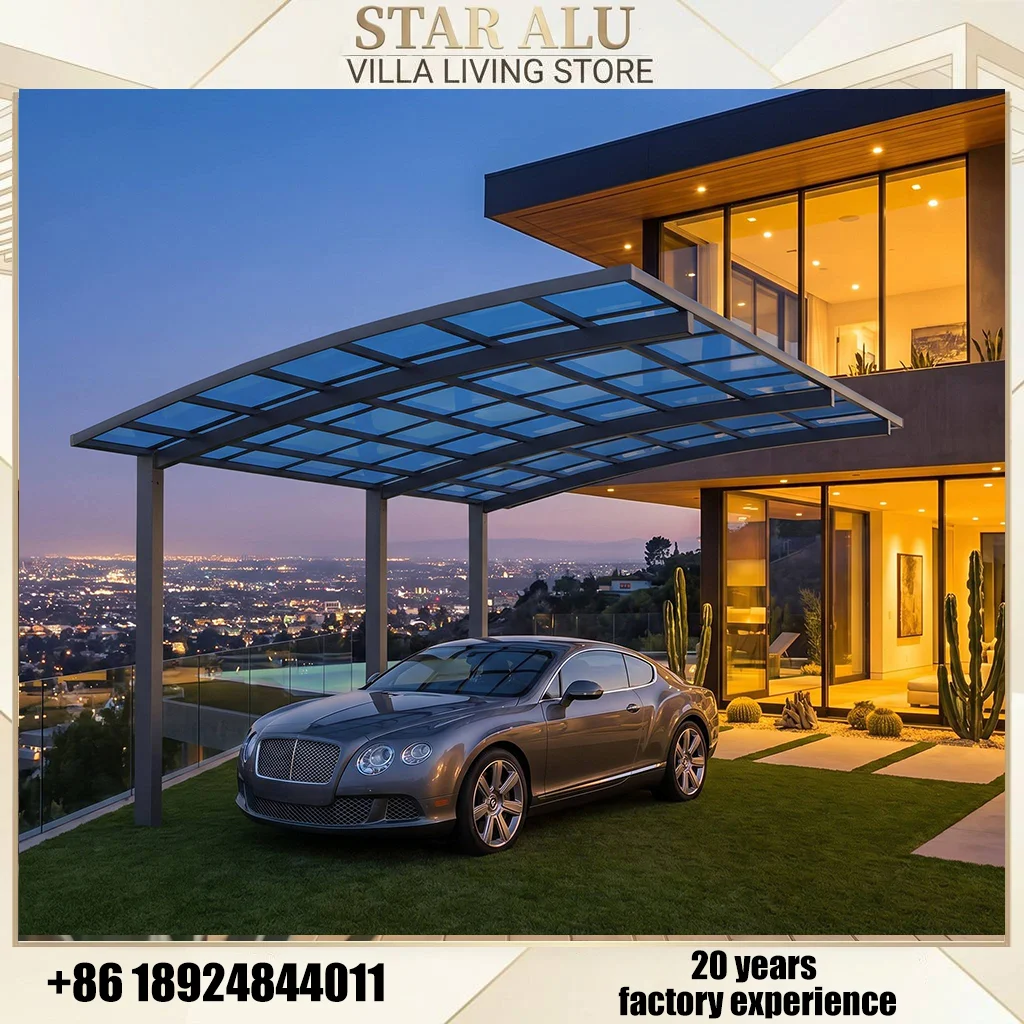 Outdoor Aluminum Carport Waterproof Parking Shelter UV Protection Car Canopy Reinforced Frame for Driveway Backyard