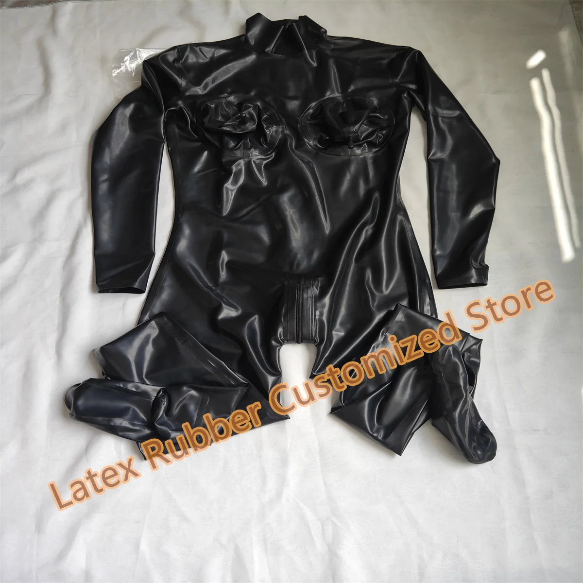 Handmade Sexy Lingerie Latex Catuit with Crotch Zipper with Sock  for Women Plus Size Custom Made