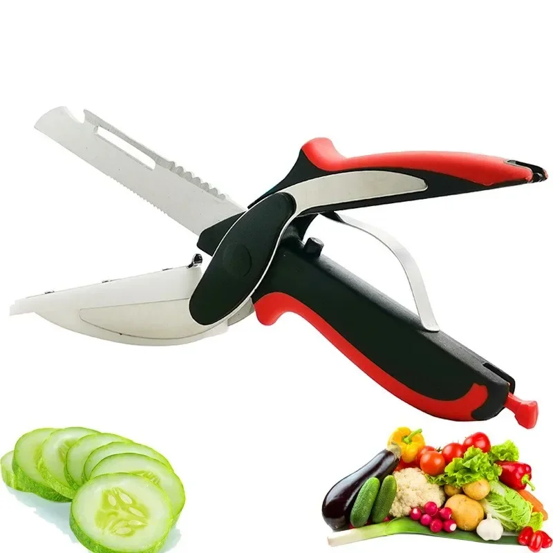 6 IN 1 Kitchen Scissor Cutting Board Utility Cutter Multifunction Stainless Steel Vegetable Meat Slicer Accessories Tool Set