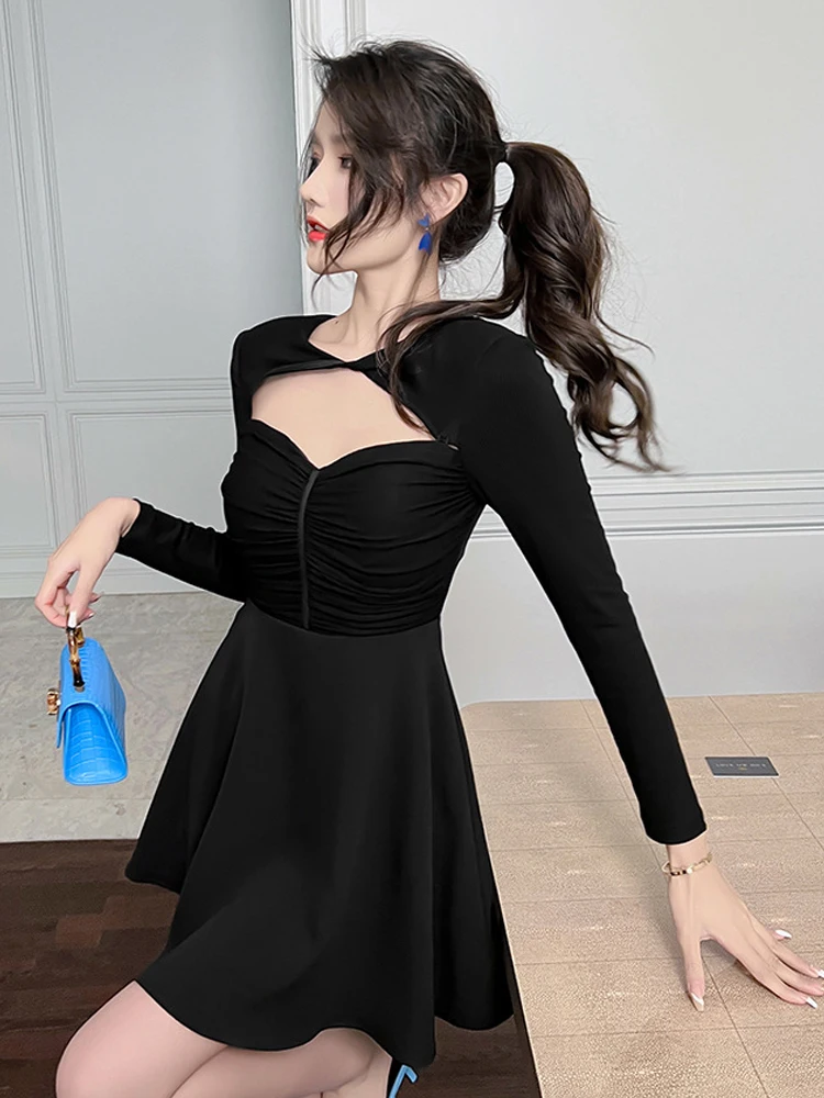 Spring Fashion Sexy Dress Women 2023 Black O-neck Hollow Cut Out A-LINE High Waist Mini Clothes Lady Party Club Holiday Vestidos