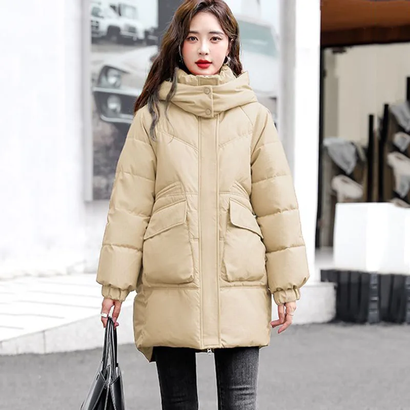 Nueva chaqueta coreana de algodón para mujer, abrigo Parker cálido y frío para invierno, ropa larga informal de algodón para mujer, chaquetas acolchadas con capucha
