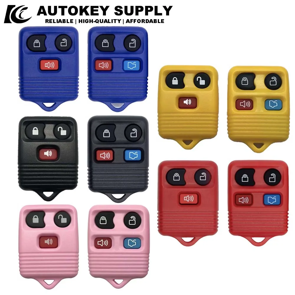 Autokeysupply 3/4 Buttons Color Version Remote key fob shellRemote Case + Pad Replacement Fob Rubber For Ford