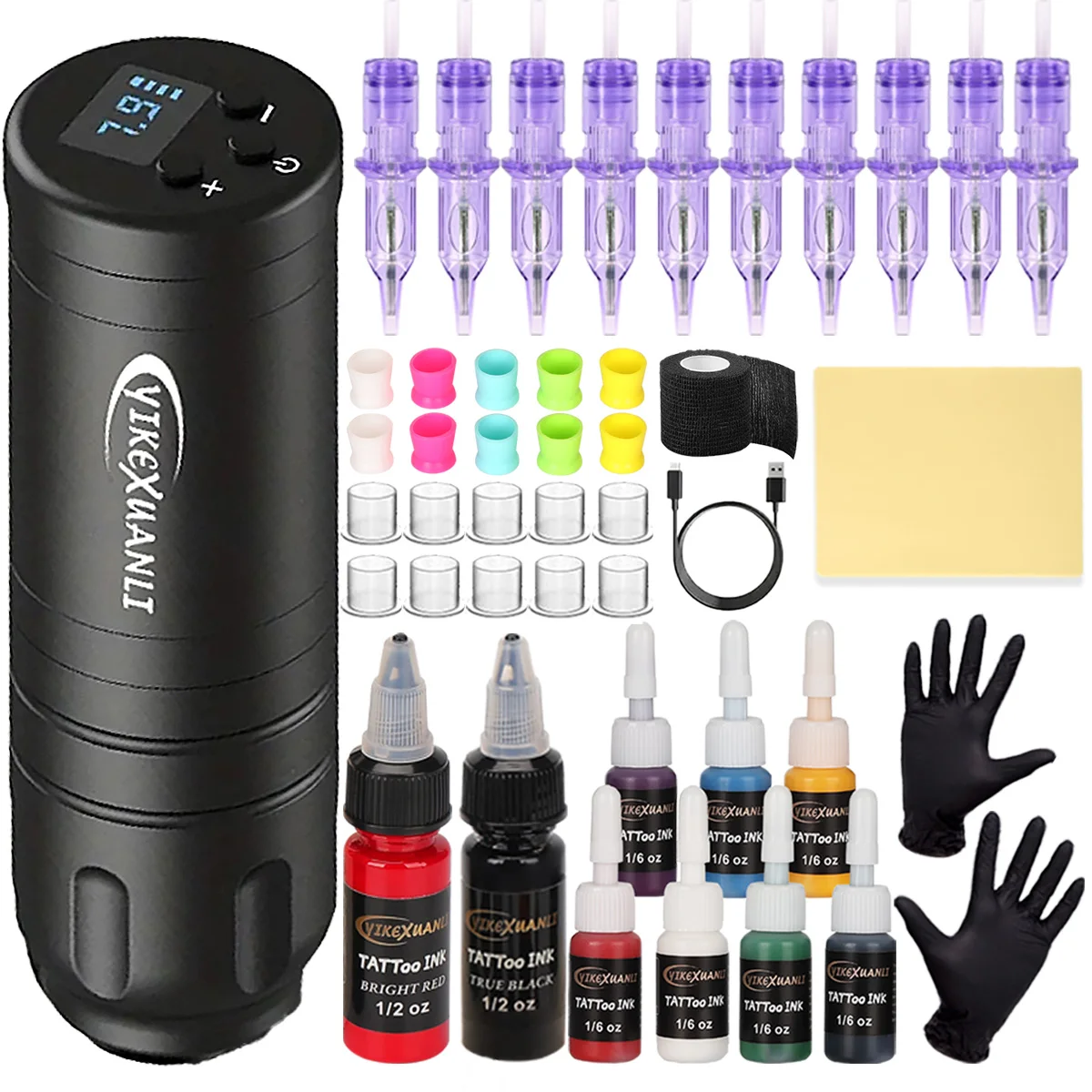 

Профессиональный беспроводной вращающийся набор тату-машин с 10 иглами для картриджей с чернилами, полный тату-майстер и начинающий