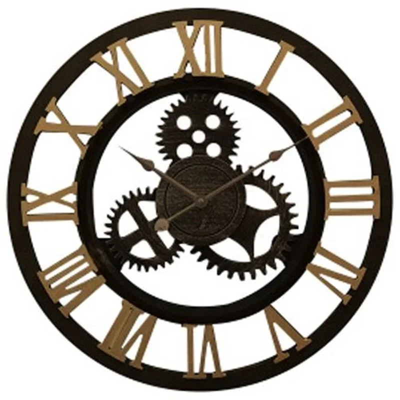 

Large Artistic Wooden Wall Clock Retro Round Frame Silent Non Ticking Analog Clock for Living Room Office Home Deco