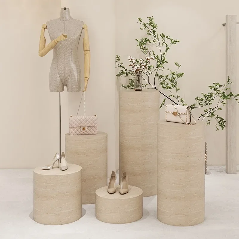 Travertine platform display stand clothing store window display model base platform live stream column height increase stand