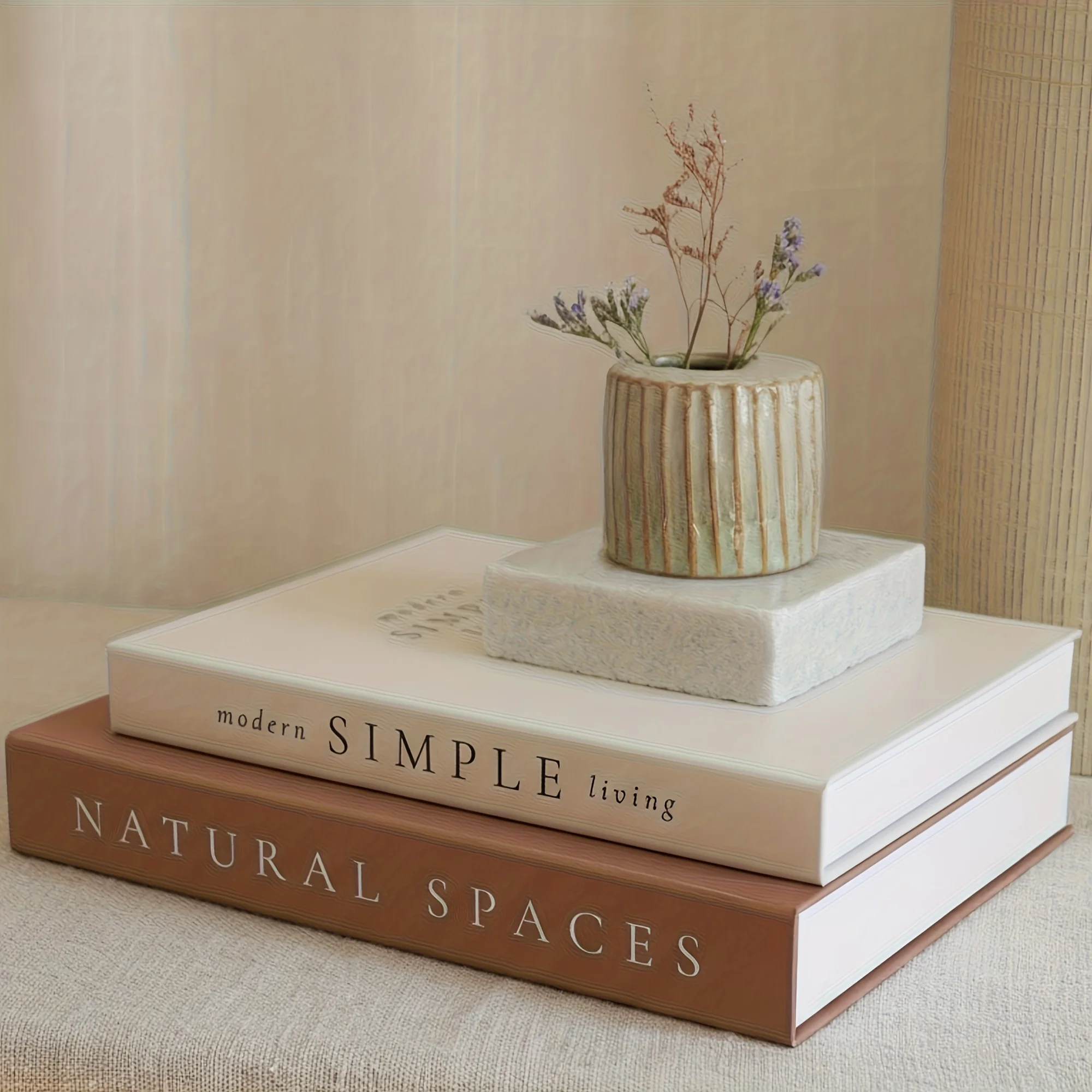 Juego de libros de papel sintético de estilo bohemio de 2 piezas: libros de imitación decorativos apilables minimalistas modernos, adecuados para la decoración del hogar