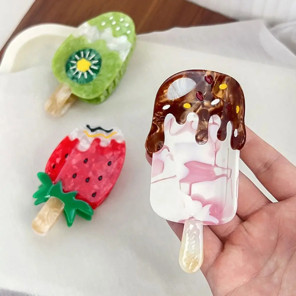 

Lovely Cute Ice Cream Shark Clip Acetic Acid Summer Fruit Series Hair Claw Sweet Chocolate Delicious Food Claw Clip Gift