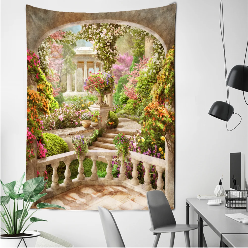 Korridor Landschaft Wandbehang Landschaft Tapisserie Meer Strand Wandt uch Strand matte Blumen decke Haupt dekoration
