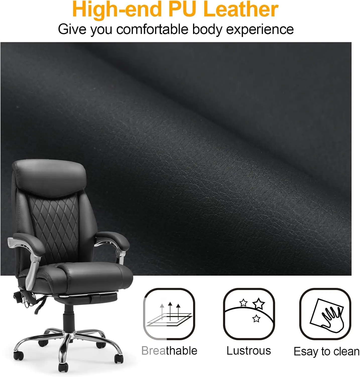 Cadeira ergonômica do escritório executivo, Apoio lombar ajustável para trás, Home Desk Chair