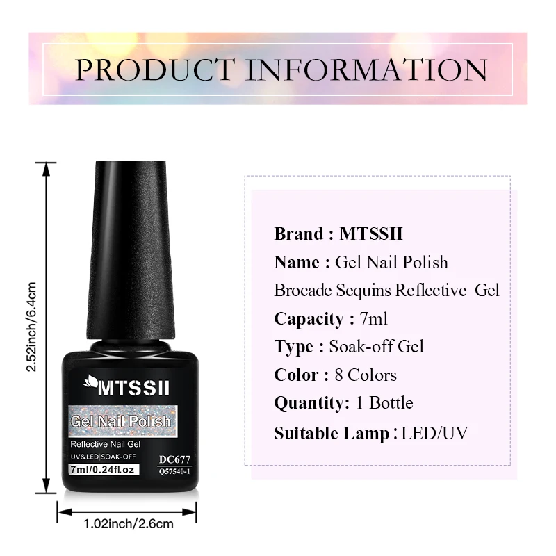 Mtssii 7ML Colorful Reflective Gel Nail Polish Glitter Sparkling Flash Glitter Gel Polish Semi Permanent Varnish Soak Off Nails